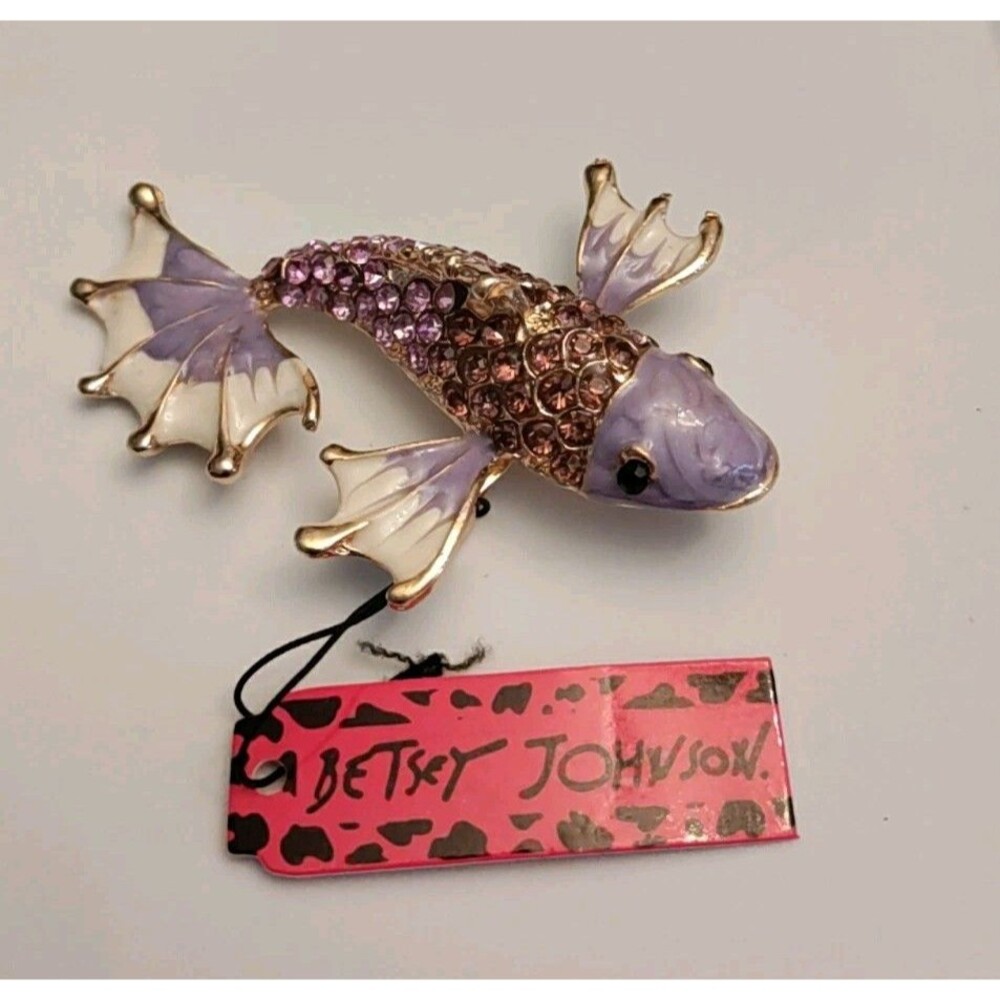 Betsey Johnson Purple Koi Fish Brooch/Pendant Rhinestone & Enamel